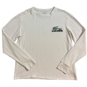 Lacoste Mens White Waffle Knit Thermal Long Sleeve Sleepwear Shirt Size M Logo